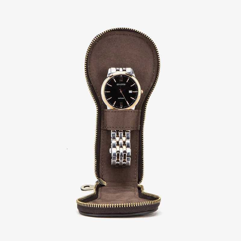 Leather Watch Storage Case Men High Zipper Vintage Jewelry Box