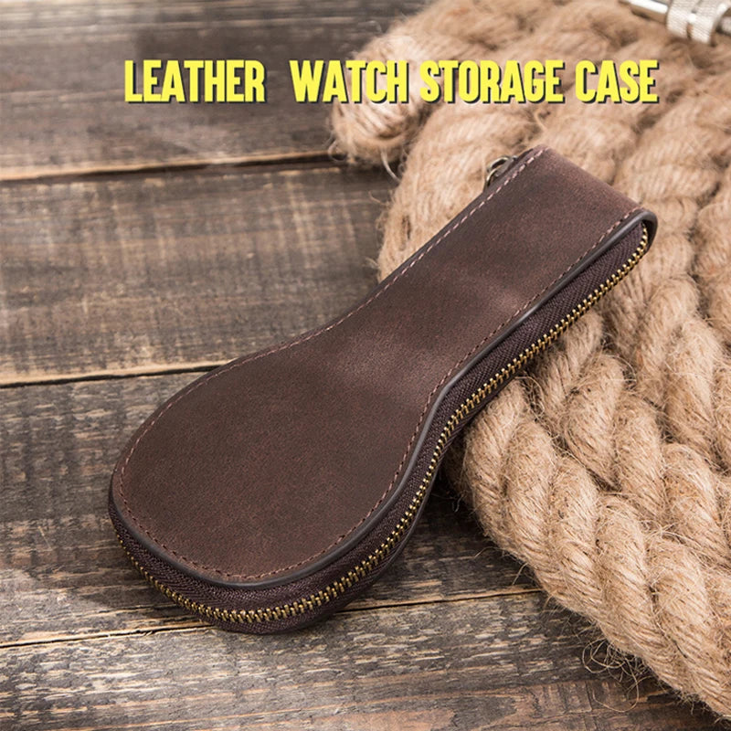 Leather Watch Storage Case Men High Zipper Vintage Jewelry Box