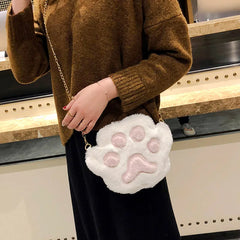 Women Student Shoulder Crossbody Bag Plush Cat Paw Anti-wear Mobile Phone