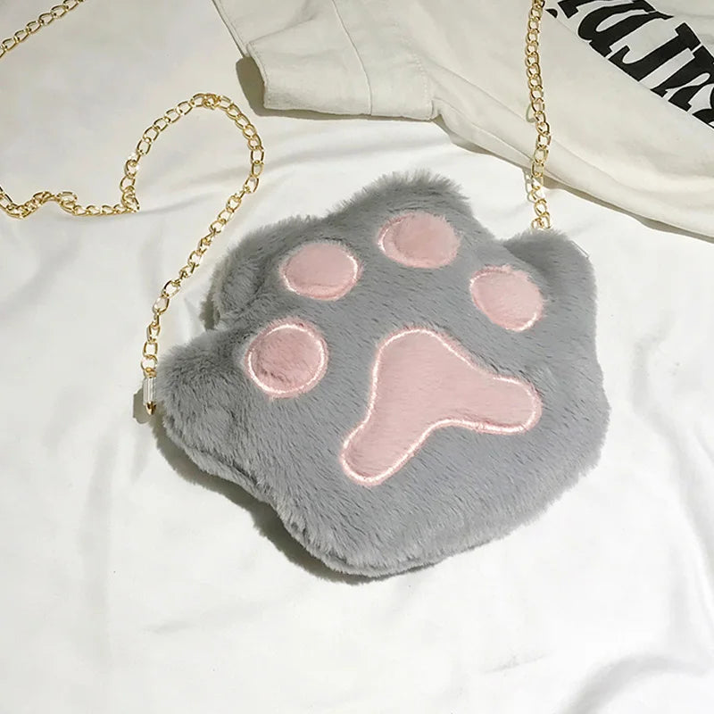 Women Student Shoulder Crossbody Bag Plush Cat Paw Anti-wear Mobile Phone
