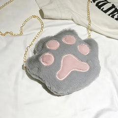 Women Student Shoulder Crossbody Bag Plush Cat Paw Anti-wear Mobile Phone