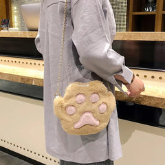 Women Student Shoulder Crossbody Bag Plush Cat Paw Anti-wear Mobile Phone