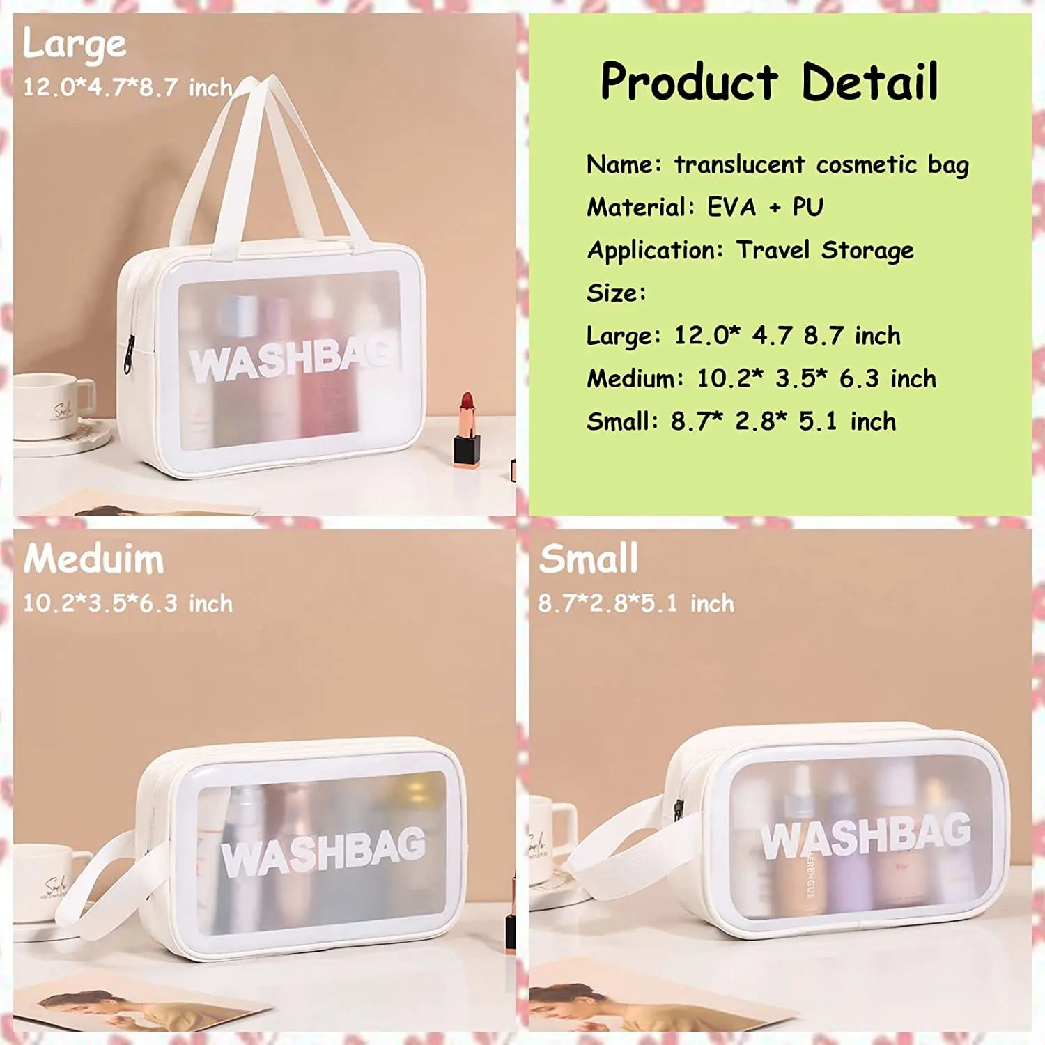 Translucent PVC Wash Bag Waterproof Cosmetic Bags for Women