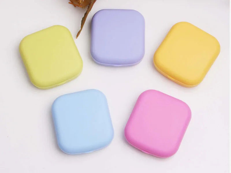 Square Lens Case Container Mini Mirror Travel Kit Easy Carry Box