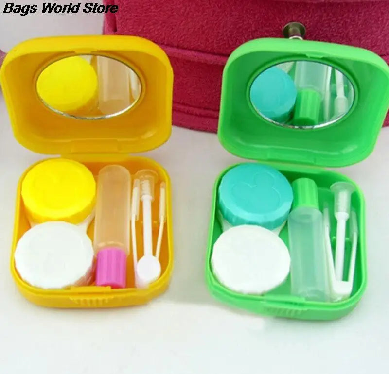 Square Lens Case Container Mini Mirror Travel Kit Easy Carry Box