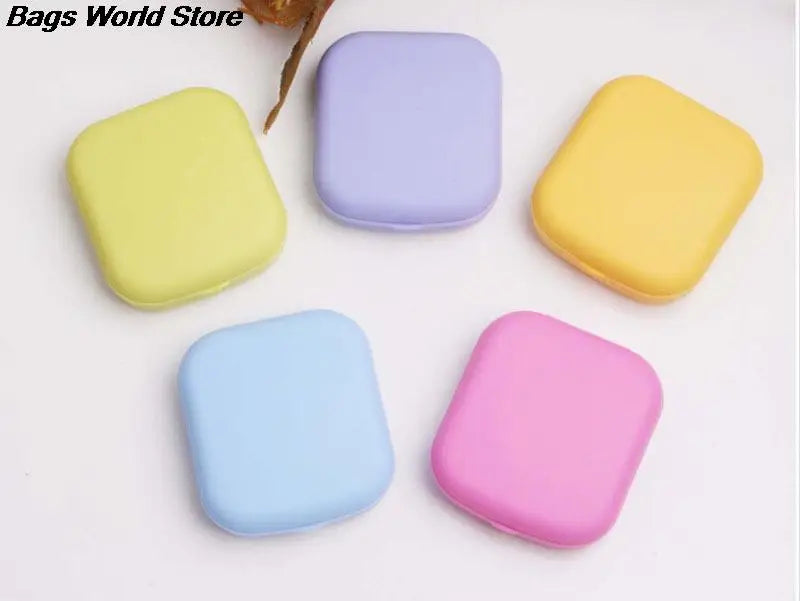 Square Lens Case Container Mini Mirror Travel Kit Easy Carry Box