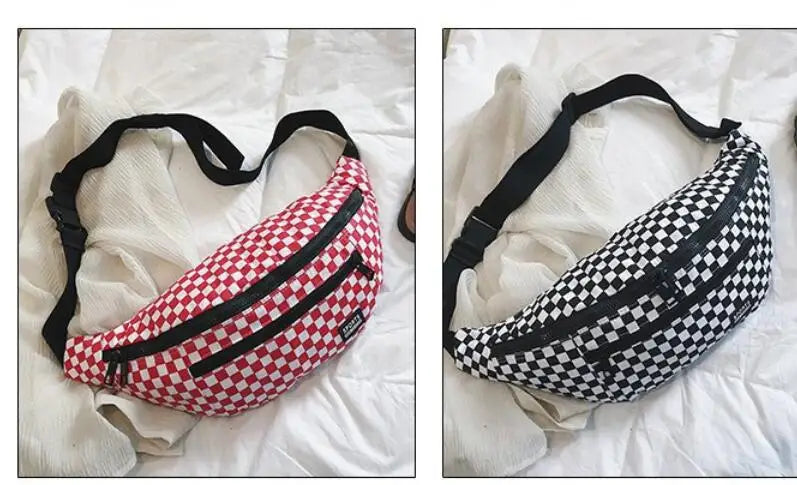 Plaid Waist Bag Unisex Leg Bag Fanny Pack Shoulder Belt Cellphone Bag