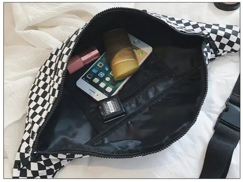Plaid Waist Bag Unisex Leg Bag Fanny Pack Shoulder Belt Cellphone Bag
