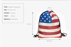 Retro 3D Flag Printing Drawstring Bag American Flag Backpack