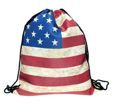 Retro 3D Flag Printing Drawstring Bag American Flag Backpack