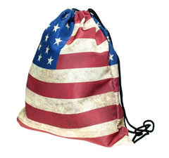 Retro 3D Flag Printing Drawstring Bag American Flag Backpack