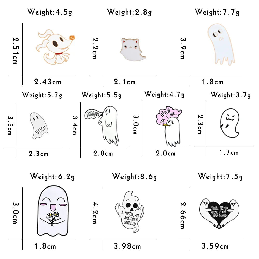 10 Cartoon Spooky Ghost Brooches Punk Lapel Pins Funny Enamel Badges