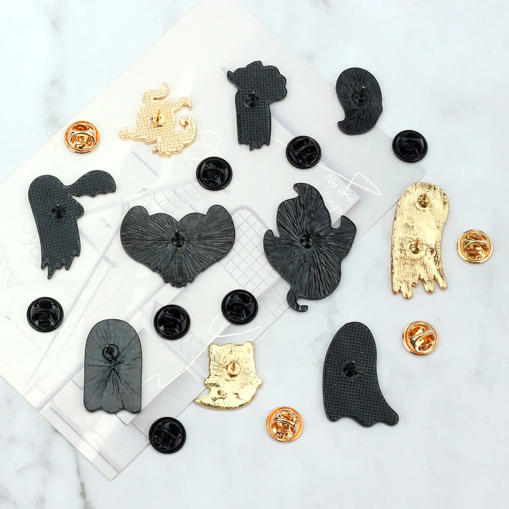 10 Cartoon Spooky Ghost Brooches Punk Lapel Pins Funny Enamel Badges