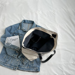Winter Canvas Tote Bag for Women Large Capacity Shopping Bag with Strips