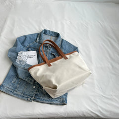 Winter Canvas Tote Bag for Women Large Capacity Shopping Bag with Strips