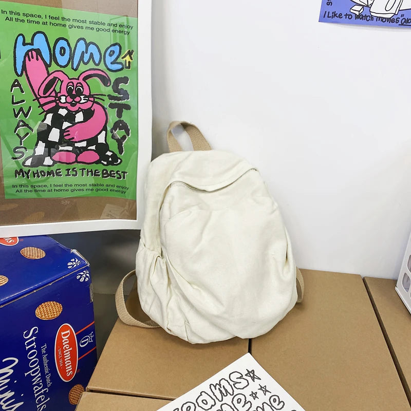 100% Cotton Small Backpacks Solid Leisure Or Travel Bags Soft Canvas
