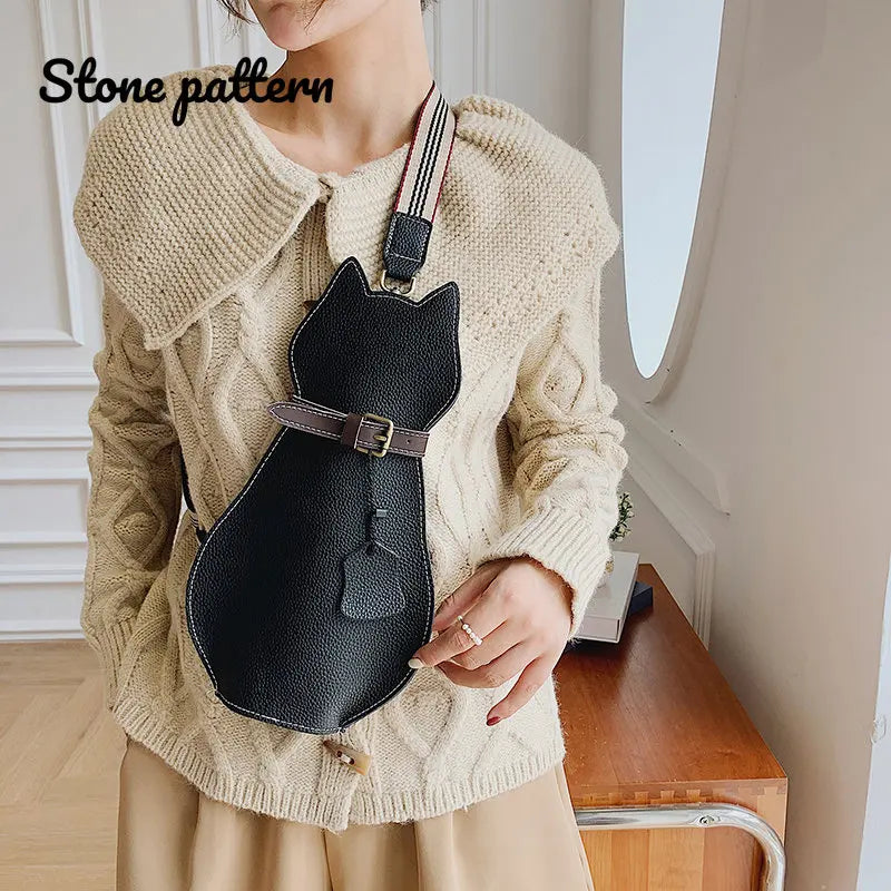 Leather Cartoon Cat Chest Bag Women Handbags Ladies Shoulder Bag