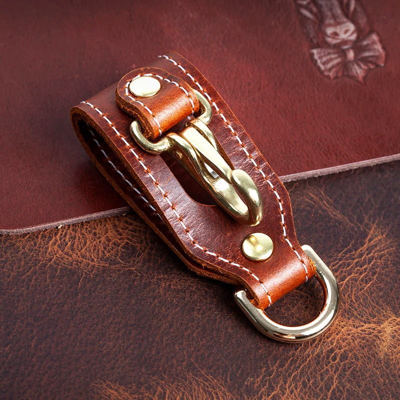 Vintage Leather Key Holder Men Waist Belt Loop Hook Buckle Keychain Organizer