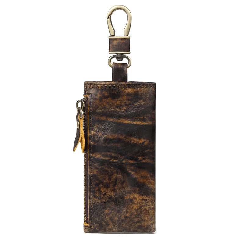 Leather Key Wallet Men Car Key Holder Zipper Keys Case Top