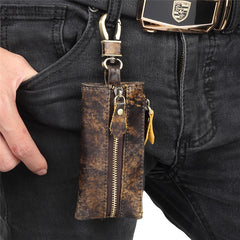 Leather Key Wallet Men Car Key Holder Zipper Keys Case Top