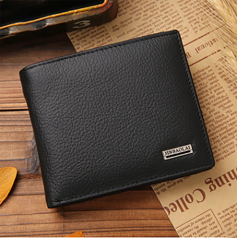 Men's Short Coffee Cowhide Leather Wallet
