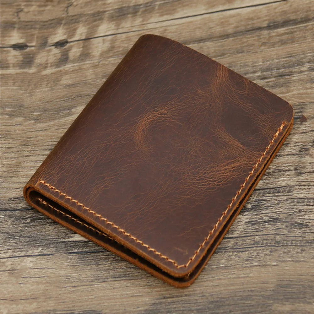 Vintage Style Bifold Brown Leather Wallet for Men