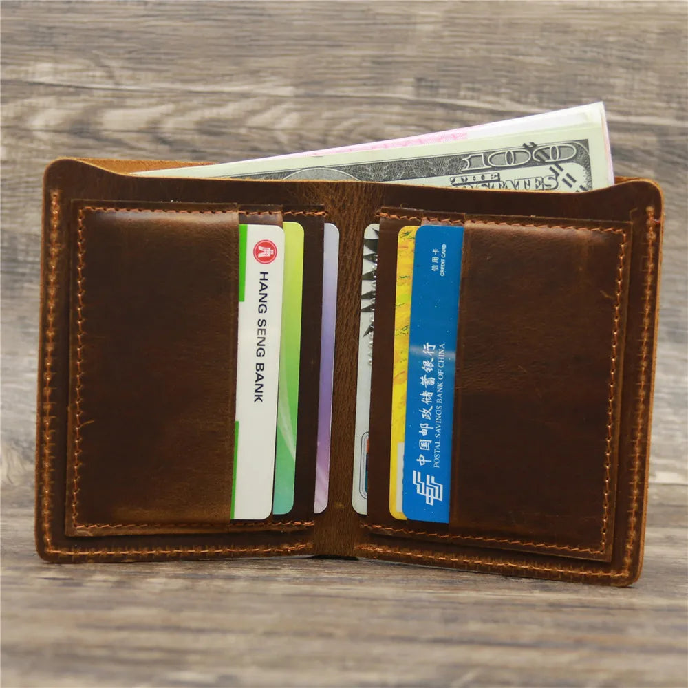 Vintage Style Bifold Brown Leather Wallet for Men
