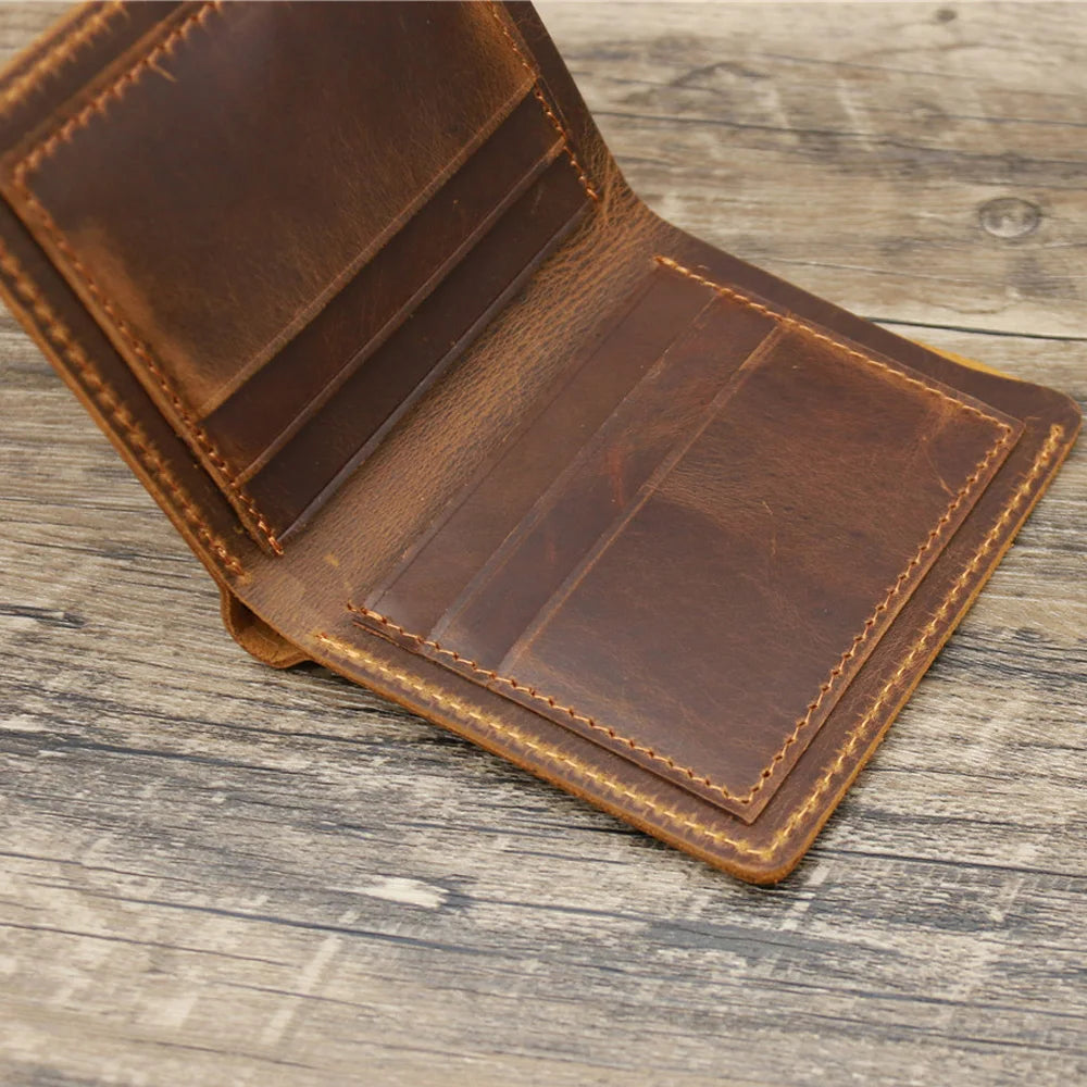 Vintage Style Bifold Brown Leather Wallet for Men