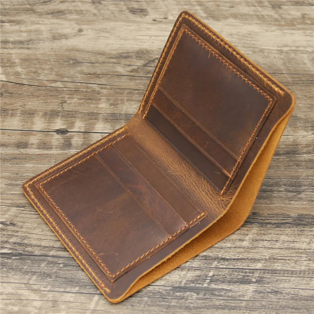 Vintage Style Bifold Brown Leather Wallet for Men