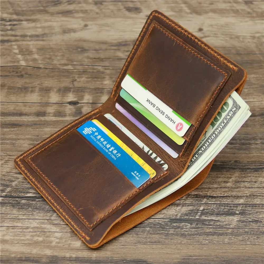 Vintage Style Bifold Brown Leather Wallet for Men