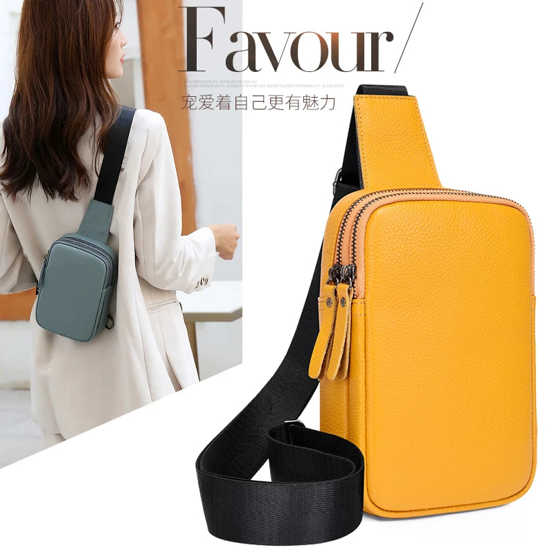 Soft Cowhide Women Chest Bag High Quality Leather Female Shoulder Handbag