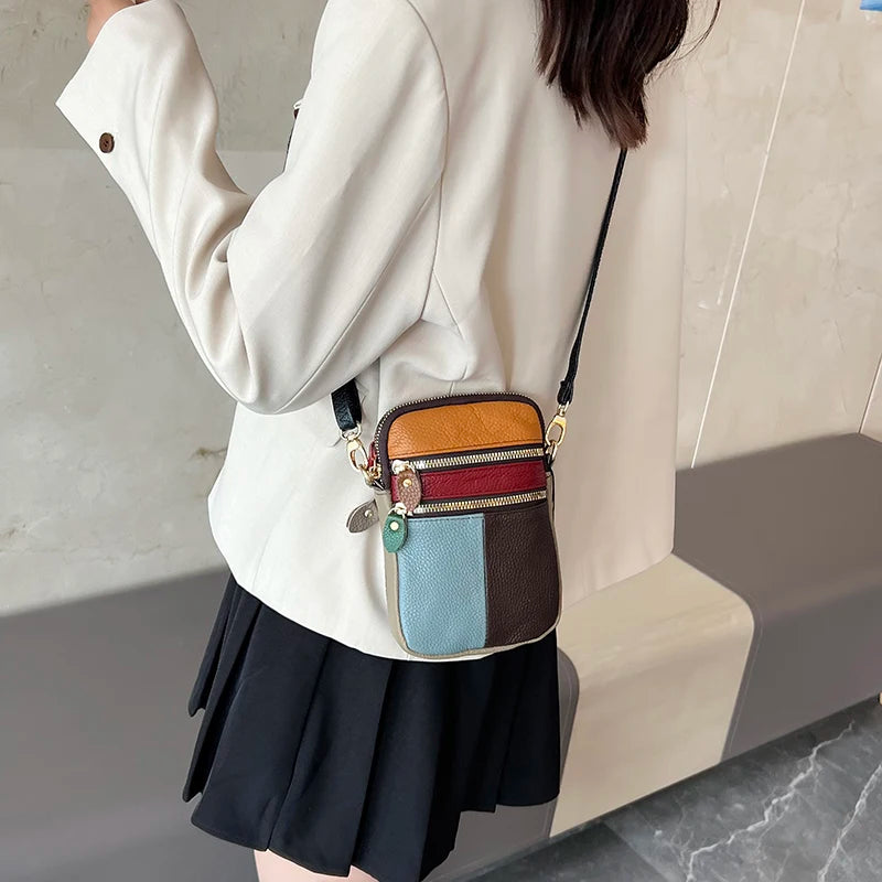 Soft Leather Women Shoulder Bag with Zipper