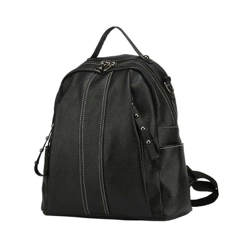 Waterproof Leather Women's Backpack Casual Cowhide Shoulder Bag