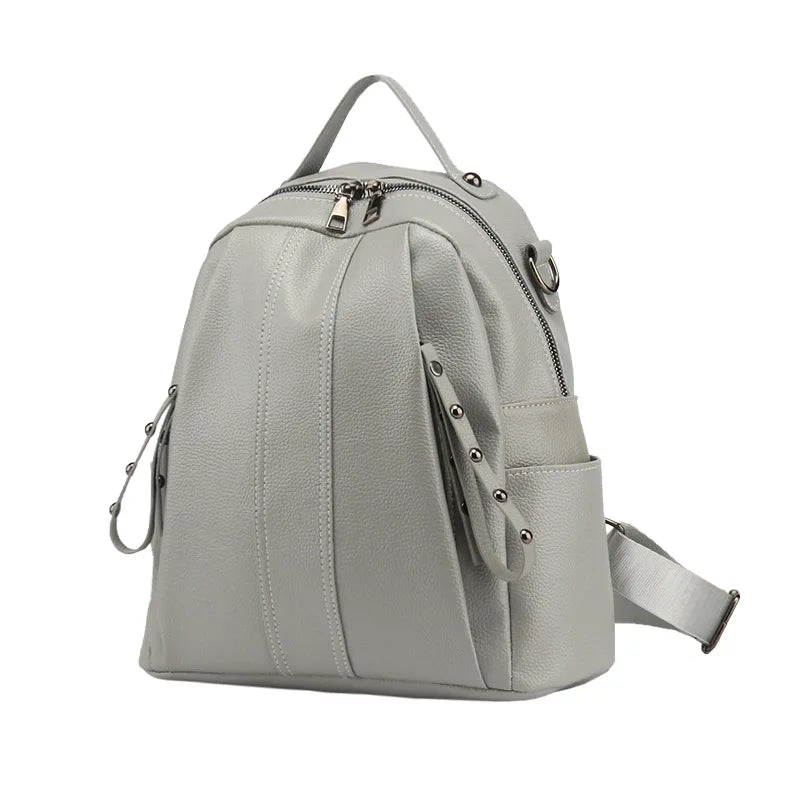 Waterproof Leather Women's Backpack Casual Cowhide Shoulder Bag