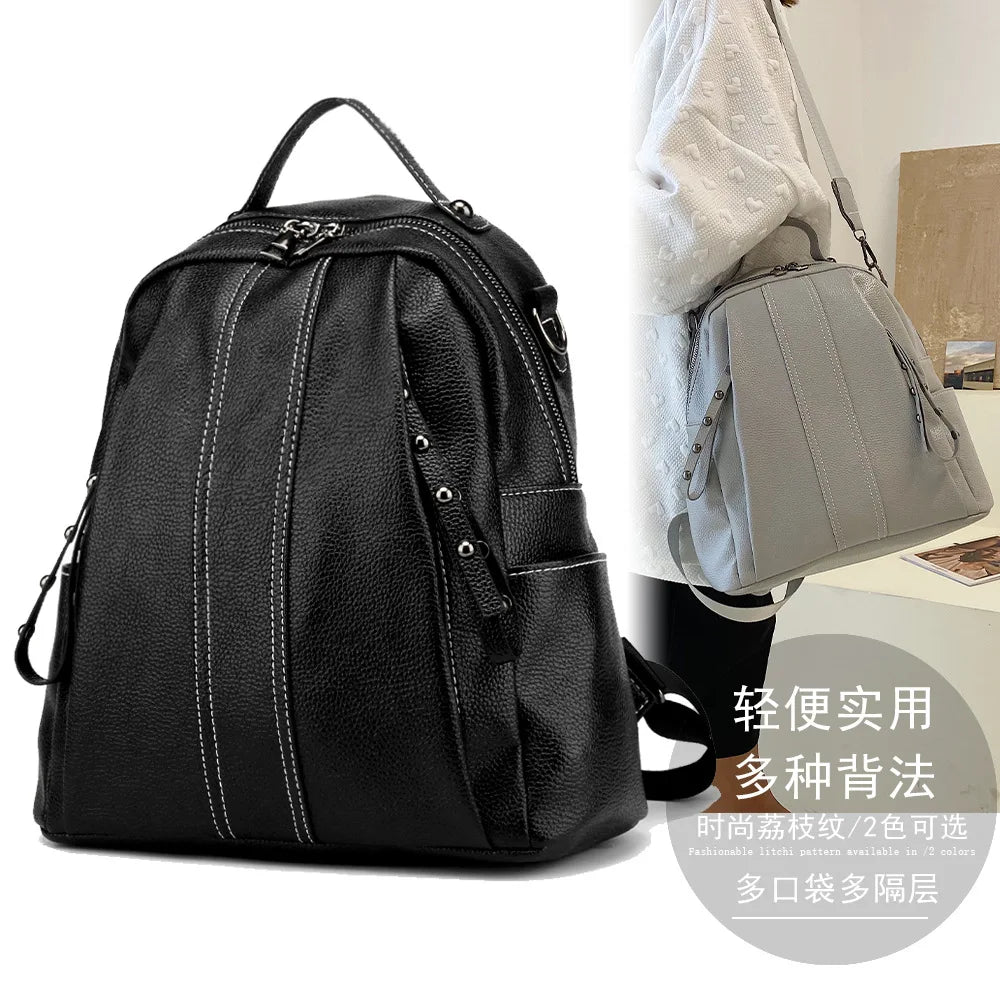 Waterproof Leather Women's Backpack Casual Cowhide Shoulder Bag