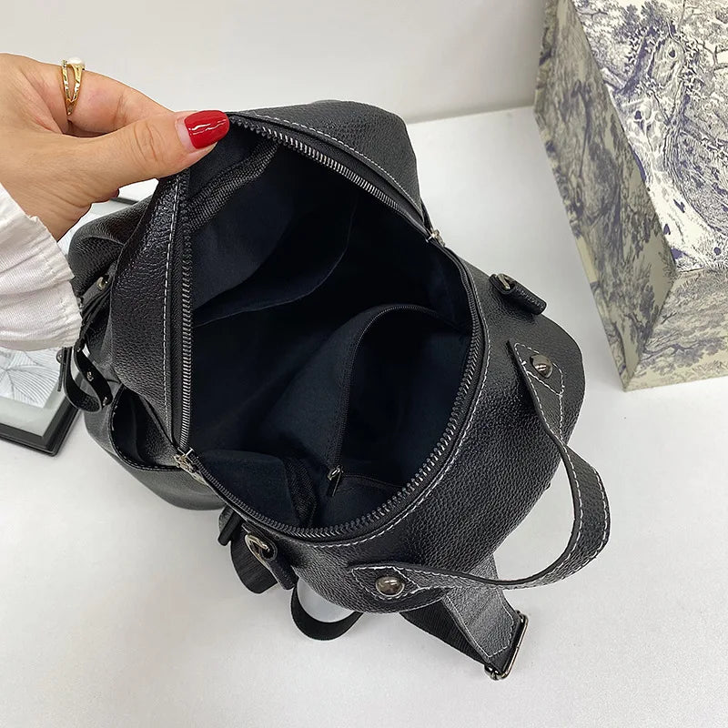 Waterproof Leather Women's Backpack Casual Cowhide Shoulder Bag