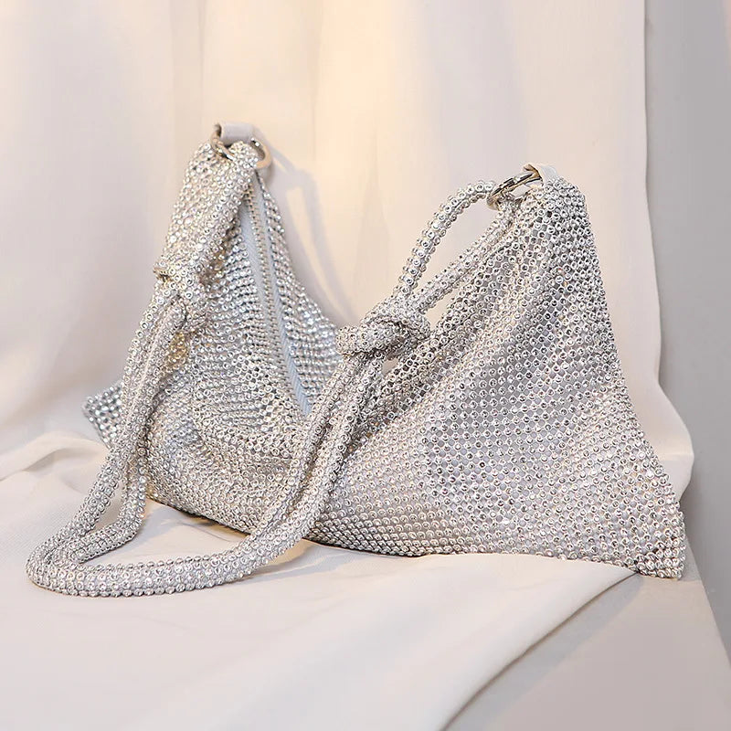Silver Rhinestone Evening Clutch Crystal Wedding Tote Bag
