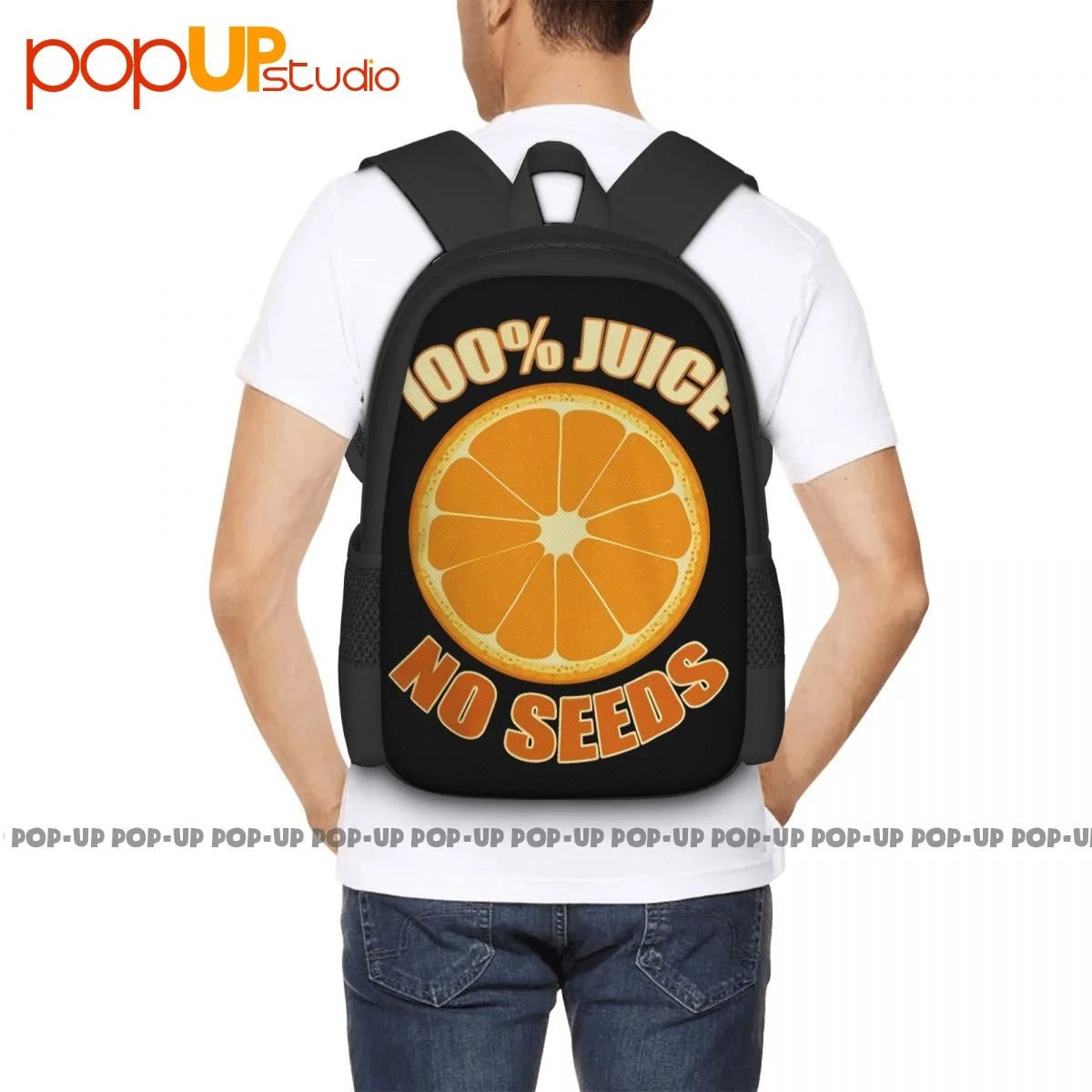 100% Juice No Seeds Orange Backpack Large Capacity Vintage Schoolbag