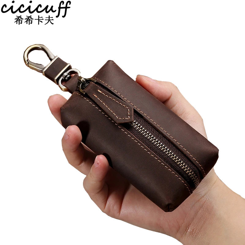 Real Leather Key Case Organizer Retro Crazy Horse Leather K