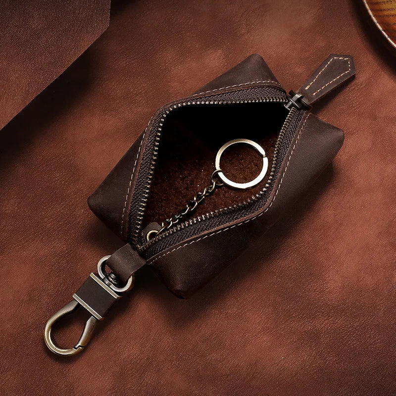 Real Leather Key Case Organizer Retro Crazy Horse Leather K
