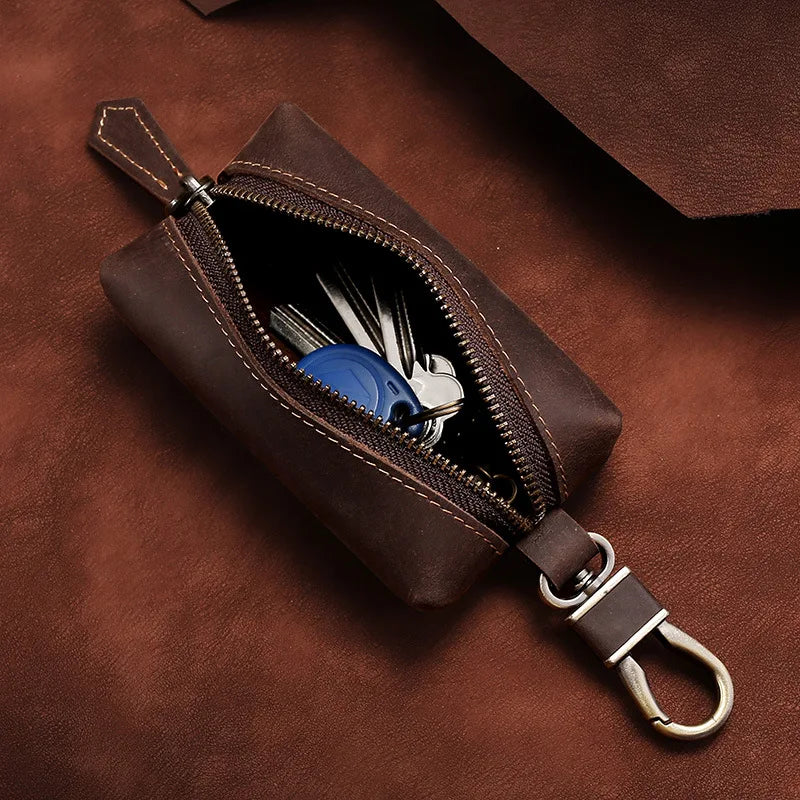 Real Leather Key Case Organizer Retro Crazy Horse Leather K