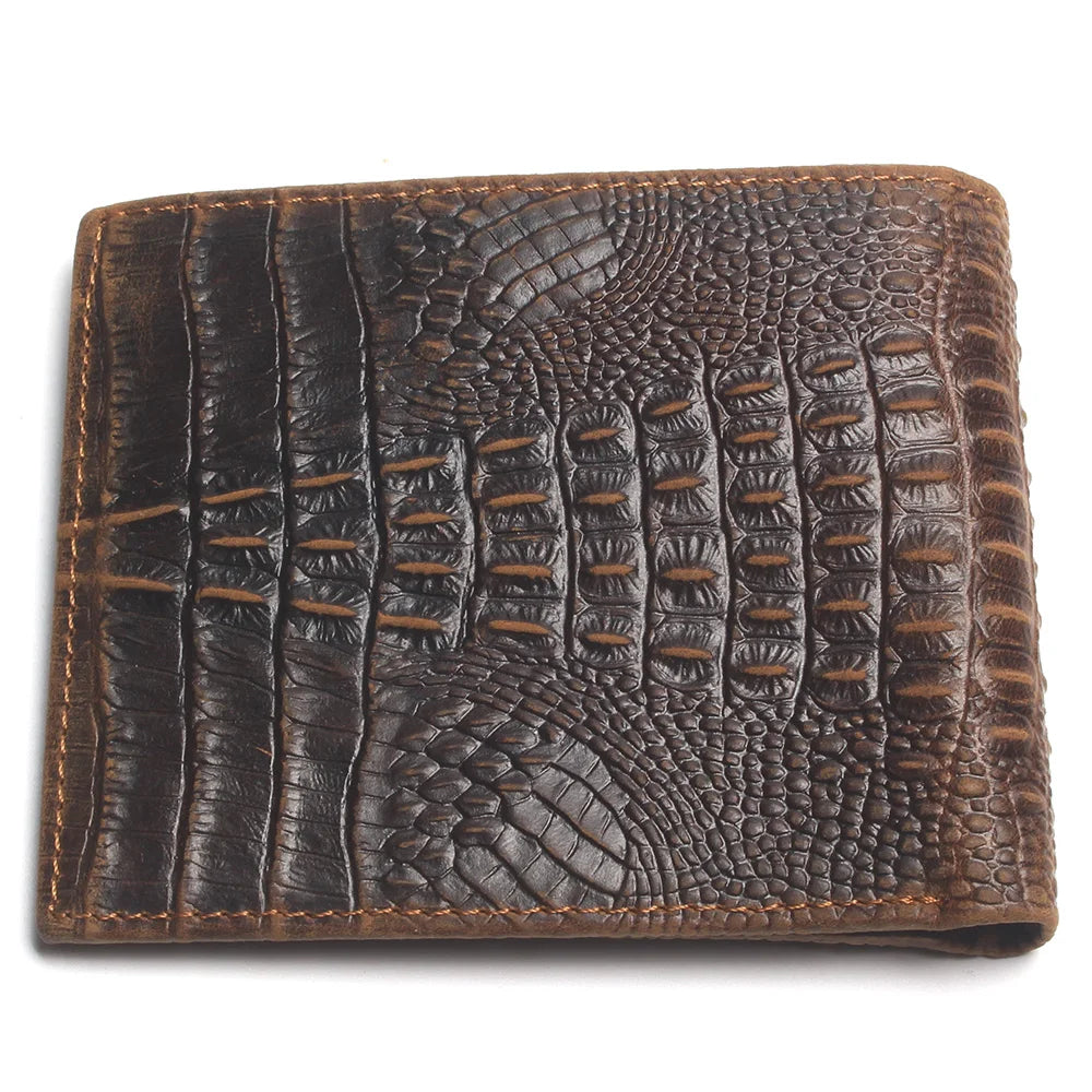 Crocodile Embossed Leather Men Wallet Vintage Male Purse