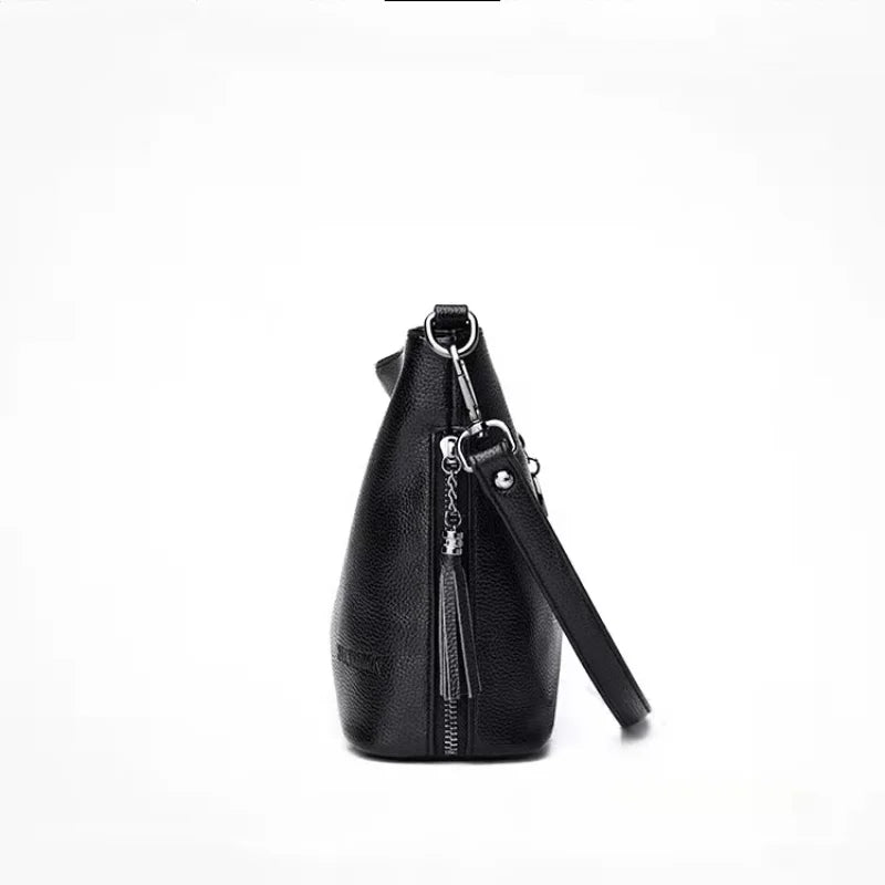 Women's Leather Tassel Shoulder Bag Bucket Bag