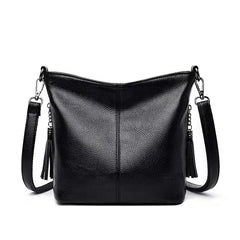 Women's Leather Tassel Shoulder Bag Bucket Bag