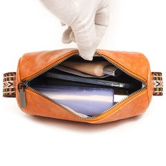 Cowhide Boston Bag Women's Shoulder Handbag Wide Strap Messenger