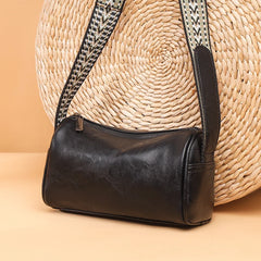 Cowhide Boston Bag Women's Shoulder Handbag Wide Strap Messenger