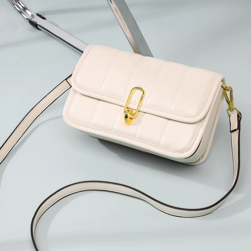 Cowhide Wide Strap Shoulder Bags for Women Chain Messenger Crossbody Bags