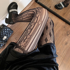 High Waist Fishnet Tights Geometric Pattern Mesh Pantyhose