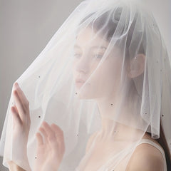 Short Bridal Head Veil Rhinestone Layer Wedding Hair Accessories