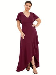 Solid Ruffle Trim Cap Sleeve Maxi Dress Women's Plus Medium